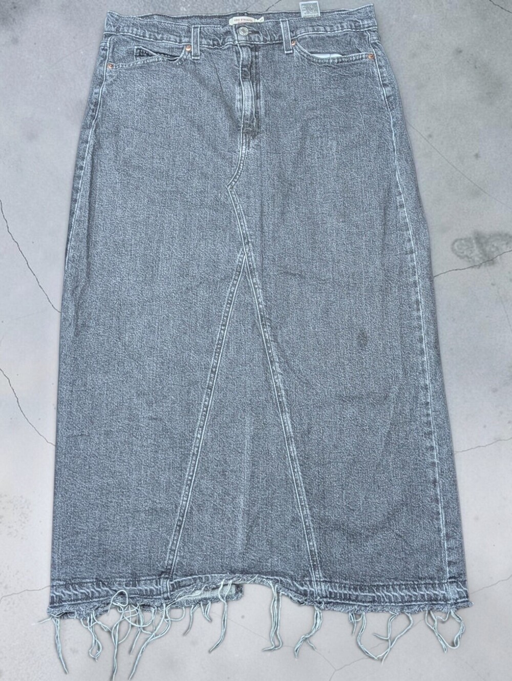 Levi's Signature Maxi Denim Jean Skirt Size 14 Dark Gray Western Boho A-Line